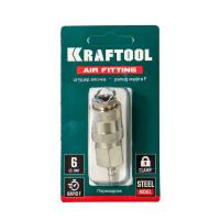 Изображение быстросъём с клапаном ф 6 мм "елочка", рапид мама с хомутом kraftool 06596     /20 шт