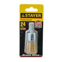 Изображение щетка для дрели stayer maxclean  кисть, мягкая стальная латунированная проволока 0,3мм,24мм /6/24