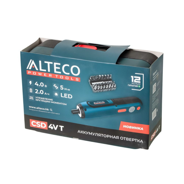 Изображение аккумуляторная отвертка прямая alteco csd 4v t, 4 в / 5 н·м / 2 а·ч