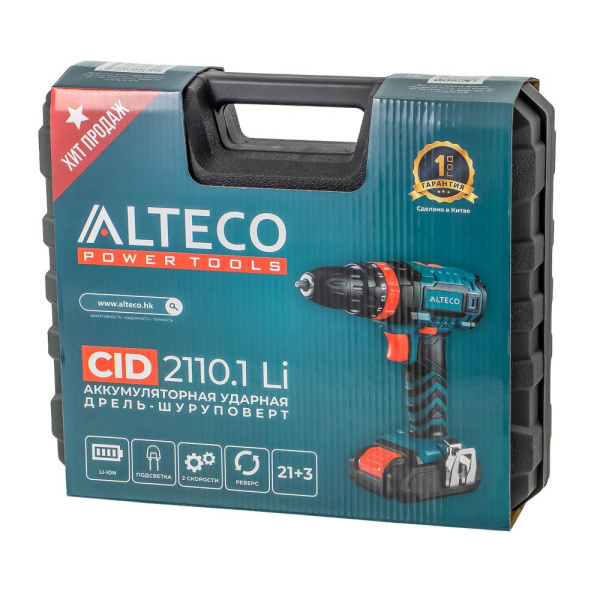 Изображение аккумуляторная дрель шуруповёрт alteco (21 в / 2 а·ч / 1250 об/мин / 32 н·м) cd 0413 / cd 2110.1 li