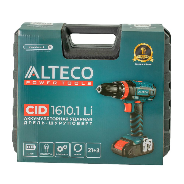 Изображение аккумуляторная дрель шуруповёрт, ударная alteco cid 0414 (cid 1610.1 li) / 16 в