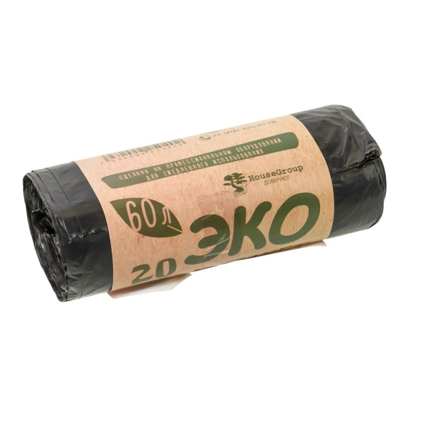 Изображение мешки для мусора "эко" 60л. повышенной прочности 60*75 черные (рулон 10шт) /20