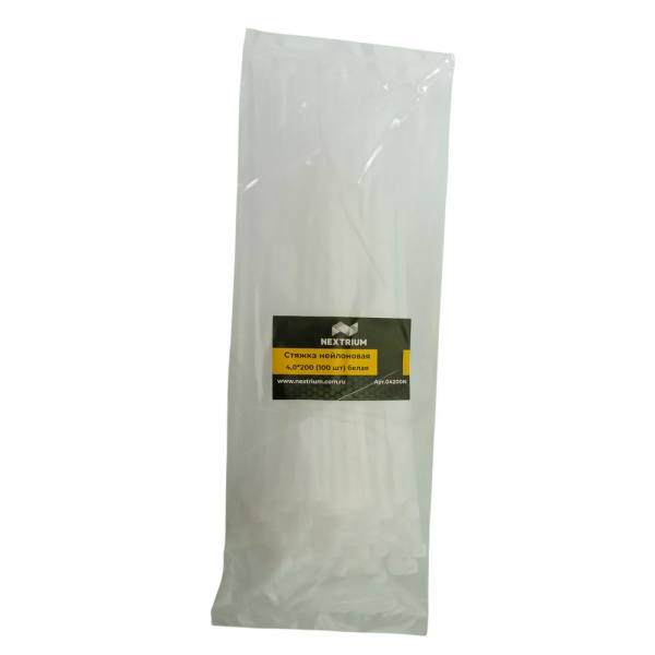 Изображение стяжка нейлоновая nextrium 4,0*200 (100 шт) белая / 250