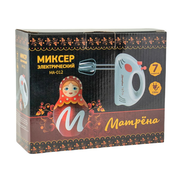 Изображение миксер матрёна ma-012 погружной, 7 скоростей, 150вт, красный