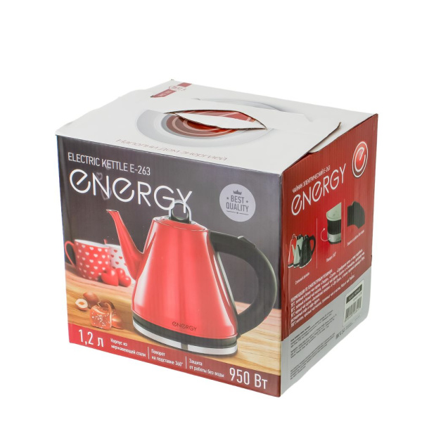 Изображение акция ! чайник energy e-263 (1,2 л, диск) стальной, черный, мощность 950 вт