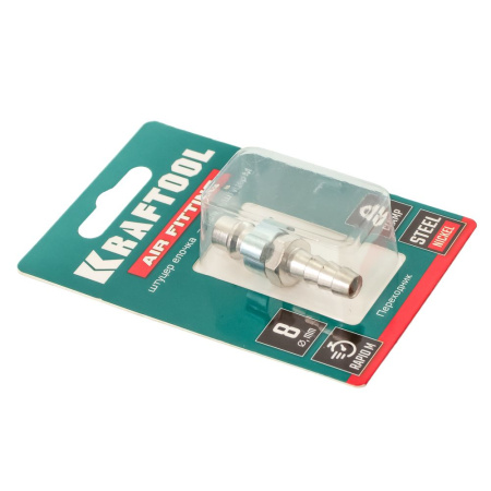 Изображение быстросъём с клапаном ф 8 мм "елочка", рапид папа с хомутом kraftool 06597-08