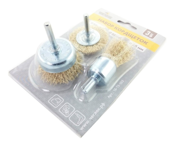 Изображение набор щеток для дрели 3пр (кисть 25 мм,50мм плоская,50 м чашка),чеглок /12 (60 шт)