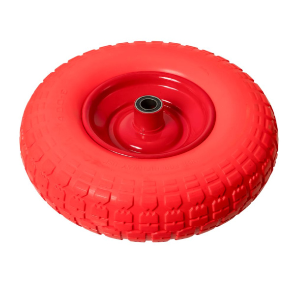 Изображение колесо без камеры 4,00*6  f20 ось 90, диск красный, пу