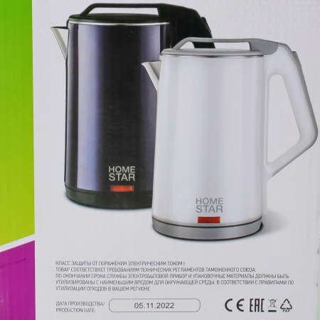 Изображение чайник homestar hs-1036 (1,8 л) белый, двойной корпус