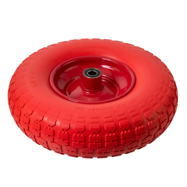 Изображение колесо без камеры 4,00*6  f 16 ось 90, диск красный, пу