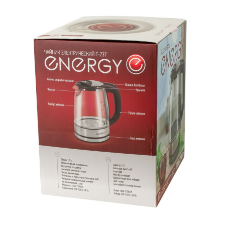 Изображение чайник energy e-237 (1.7л) стекло, мощность 1850-2200 вт