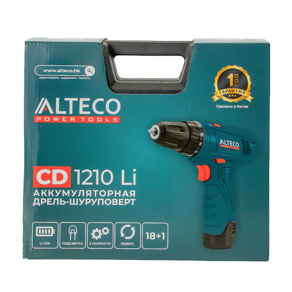 Изображение аккумуляторная дрель шуруповёрт alteco (12 в /1.3 а·ч /1250 об/мин /23 н·м) cd 1210 li 
