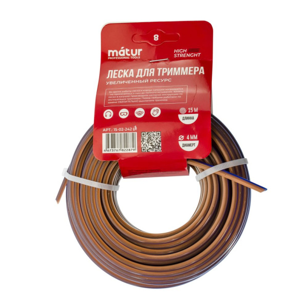 Изображение леска на триммер matur д 4,0х15 м круглая трехцветная /25