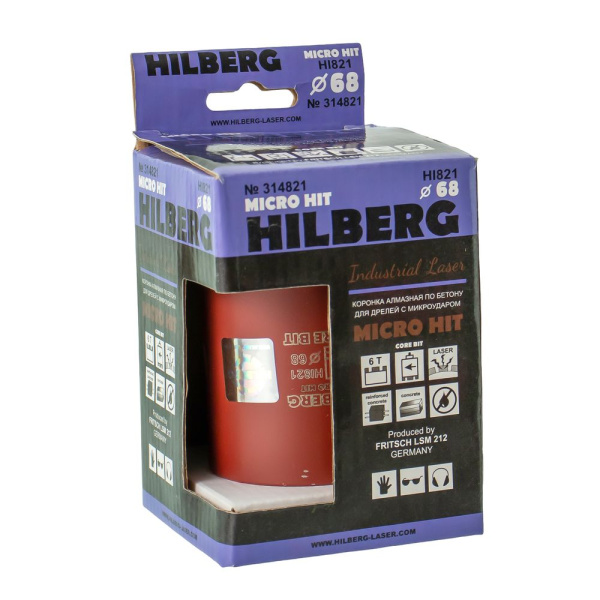 Изображение коронка алмазная по бетону 68 мм hilberg industrial laser micro hit hi821