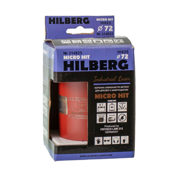 Изображение коронка алмазная 72 мм hilberg industrial laser micro hit под пылеудалитель hi825