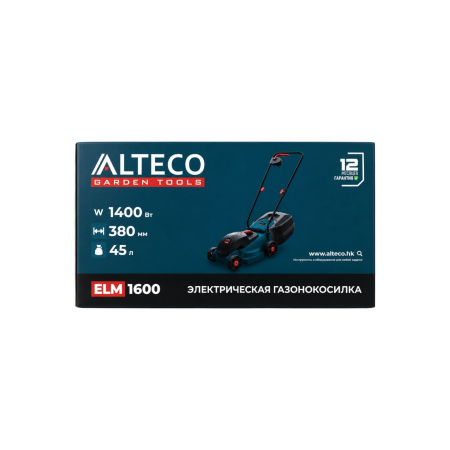 Изображение газонокосилка электрическая alteco elm 1600 (1.4 квт, травосбор. 45л, вес 10,2 кг)