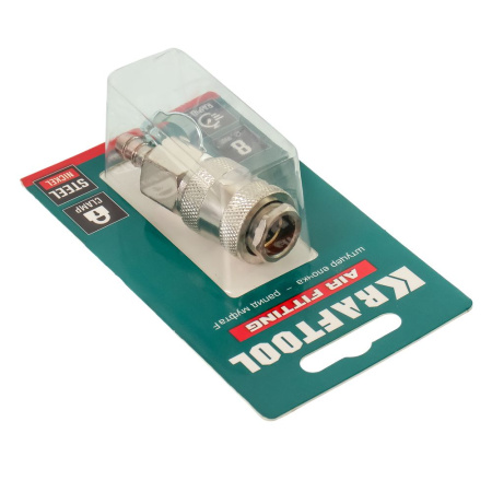 Изображение быстросъём с клапаном ф 8 мм "елочка", рапид мама с хомутом kraftool 06596-08