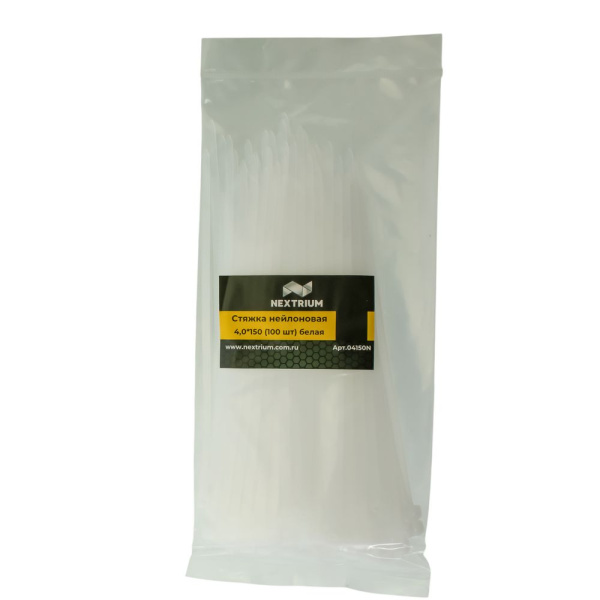 Изображение стяжка нейлоновая nextrium 4,0*150 (100 шт) белая / 300 