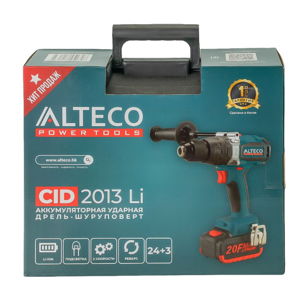 Изображение аккумуляторная дрель шуруповёрт, ударная alteco cid 2013 li bl бесщеточная (20 в /  3 а·ч) 