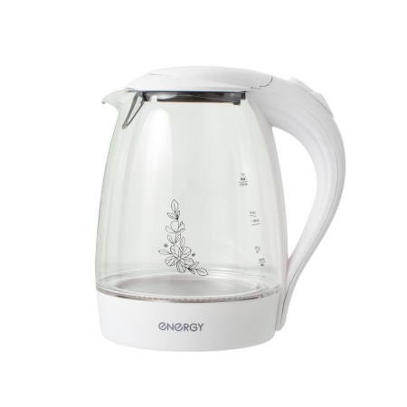 Изображение чайник energy e-262 (1.7л) стекло, пластик белый, мощность 1850-2200 вт