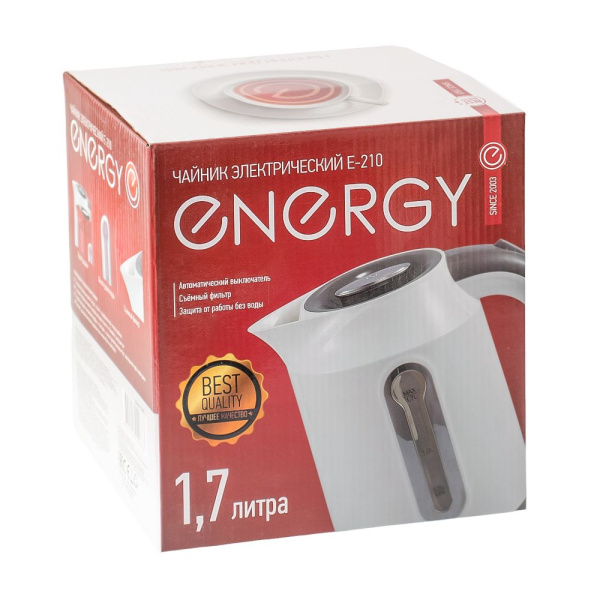 Изображение чайник energy e-210 (1,7 л, диск) белый, мощность 1850-2200 вт