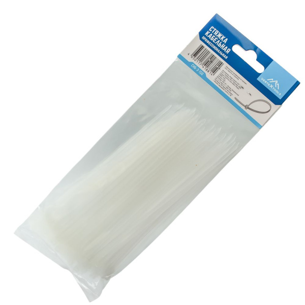 Изображение стяжка нейлоновая вертекс 3,0*150 (100 шт) белая / 500