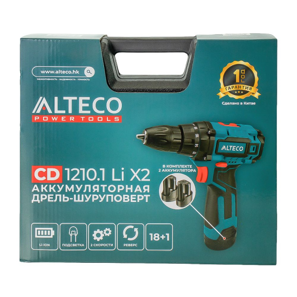 Изображение аккумуляторная дрель шуруповёрт alteco (12 в / 1.3 а·ч / 1250 об/мин / 23 н·м) cd 1210.1 li x2 
