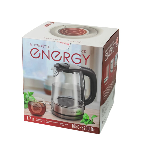 Изображение чайник energy e-237 (1.7л) стекло, мощность 1850-2200 вт