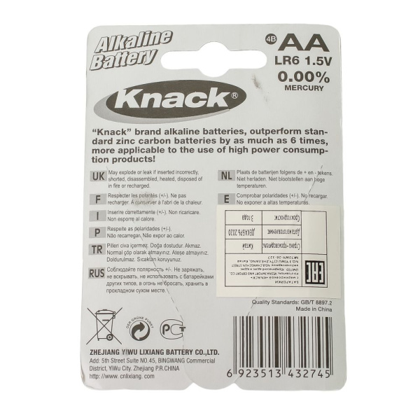 Изображение батарейка knack lr6 1.5v алкалин.пальч.70wy-22-161/.70wy-26-327/  4шт./ 48шт/960 шт