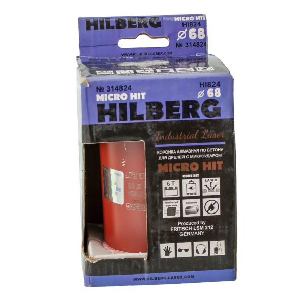 Изображение коронка алмазная 68 мм hilberg industrial laser micro hit под пылеудалитель hi824