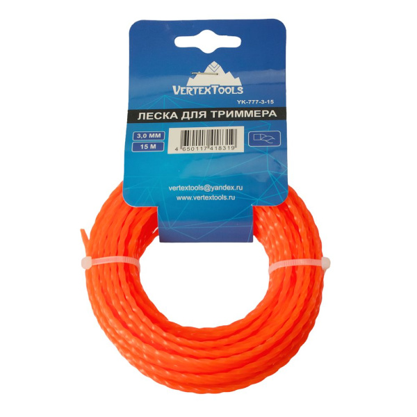 Изображение леска на триммер vertextools (вертекс) д 3,0*15 (витой квадрат) 1/40/160
