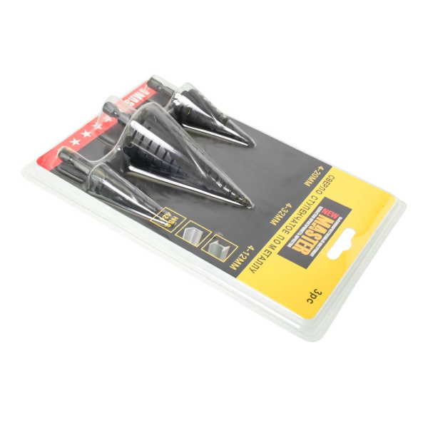 Изображение набор сверл ступенчатых 3 предмета  (4-12, 4-20, 4-32) "мастер" (черный)