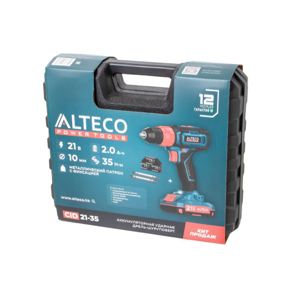 Изображение аккумуляторная дрель шуруповёрт, ударная alteco cid 21-35 21 в