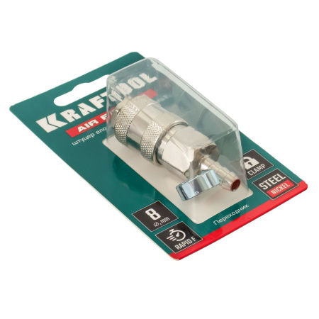 Изображение быстросъём с клапаном ф 8 мм "елочка", рапид мама с хомутом kraftool 06596-08
