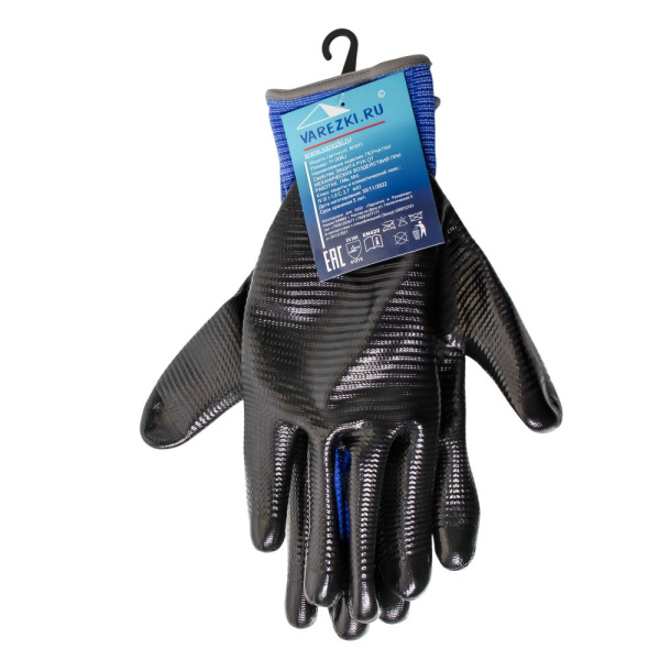 Изображение перчатки нейлоновые cиние с черным varezki нитриловые 12/240